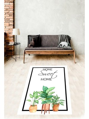 Zemira Pelangi Yeşil Yaprak Desenli Sweet Dijital Baskılı Kaymaz Yıkanabilir Tutmaz Mutfak