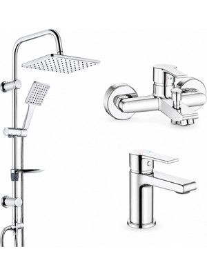 ECA E.c.a Ar Lite Banyo Bataryası + Ar Lite Lavabo Bataryası + Tema 53242 Rain Carismo Duş Sistemi