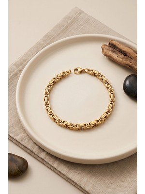TeknoKapsül 316L Çelik Gold Renk Kral Zincir Model Erkek Bileklik