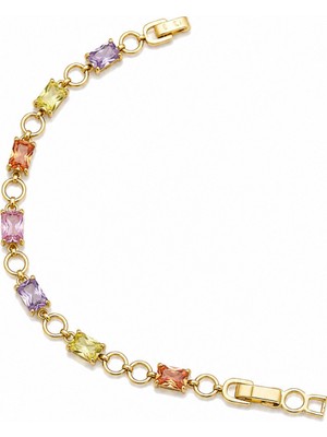 Balenbi Jewelry 14K Gold Paslanmaz Çelik Renkli Taşlı Kadın Bileklik 1233
