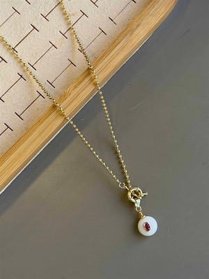 Royaleks Dorika Zincirli Taşlı Kolye- 60 cm - Beyaz