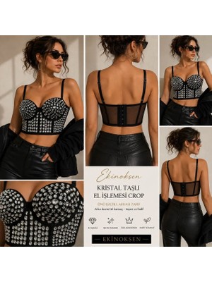 Kristal Taş Işlemeli Özel Tasarım Geceler ve Partiler Için Uygun Balenli ve Yarı Push Up Dolgulu Korse Crop