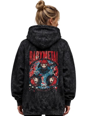 Sevbano Babymetal Rock Metal Müzik Grubu Baskılı Unisex Oversize Premium Yıkamalı Hoodie Sweatshirt