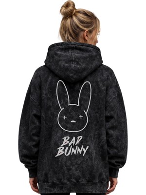 Sevbano Bad Bunny Rapper Şarkıcı Baskılı Unisex Oversize Premium Yıkamalı Hoodie Sweatshirt