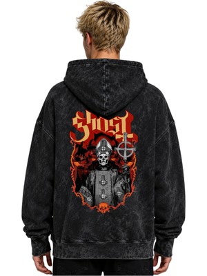 Sevbano Ghost Rock Metal Müzik Grubu Baskılı Unisex Oversize Premium Yıkamalı Hoodie Sweatshirt