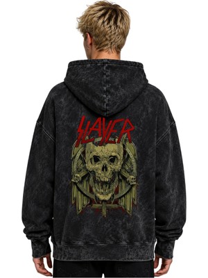 Sevbano Slayer Rock Metal Müzik Grubu Baskılı Unisex Oversize Premium Yıkamalı Hoodie Sweatshirt
