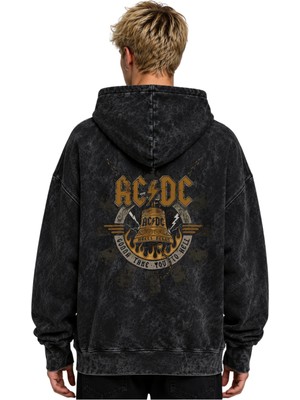 Sevbano Ac Dc Rock Metal Müzik Grubu Baskılı Unisex Oversize Premium Yıkamalı Hoodie Sweatshirt