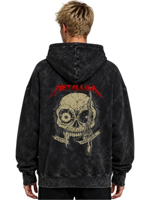 Sevbano Metallica Rock Metal Müzik Grubu Baskılı Unisex Oversize Premium Yıkamalı Hoodie Sweatshirt