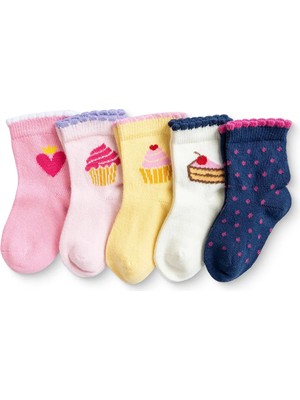 Hellobaby Kız Bebek 5li Soket Çorap Kalp Baskılı