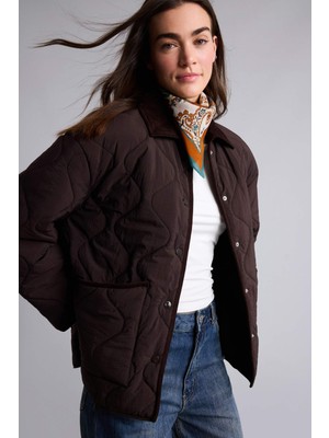 DeFacto Oversize Su İtici Kadife Yaka Cepli Kapitoneli Ceket Mont H2881AX26AU