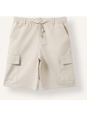 DeFacto Beli Lastikli Regular Kargo Pamuklu Bermuda E7799AX26SM