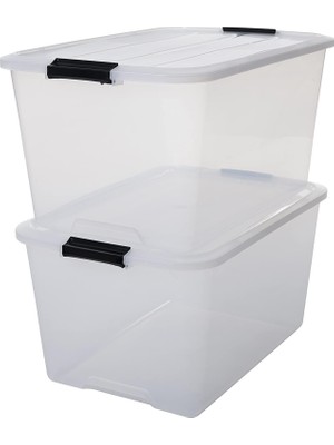 Brf Store Lizbon Center Iris Ohyama Kapaklı Plastik Saklama Kutuları, 45L, 2'li Set, Şeffaf