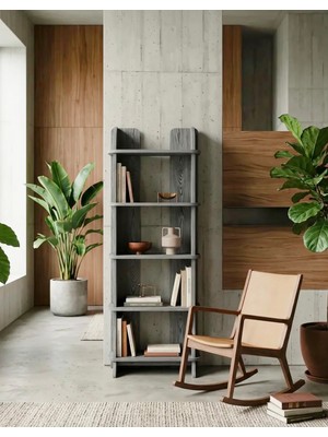 Praktura Scala Doğal Ahşap Kontrplak 5 Raflı Modüler Kitaplık, Ofis, Ev, Raf Sistemi 150X65X32 Ceviz Rengi, Doğal Ahşap Rengi, Siyah Ahşap Rengi