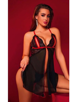 MOTTO10 Butik Kadın Sexi Transparan Tül Askılı Fantezi Gecelik Tül 2093