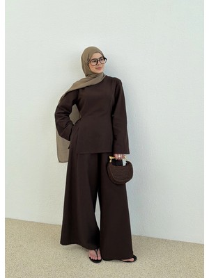 Moda Aksa 6043 Palazzo Arabik Takım Kahverengi
