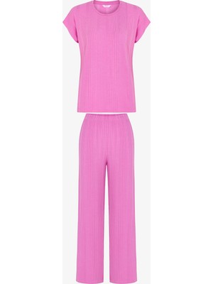 Penti Lila Flora Kısa Kollu Pantolon Pijama Takımı