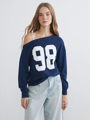 Lc Waikiki Yeni Sezon Kayık Yaka Baskılı Kadın Sweatshirt