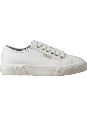 Calvin Klein Kadın Düşük Bilekli Ck Logo Detaylı Hakiki Deri Beyaz Sneaker HW0HW03077-0K4