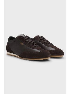 Boss Erkek Rahat Taban Marka Logolu Bağcıklı Kahverengi Sneaker 50568463-202