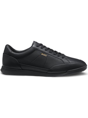 Boss Erkek Rahat Taban Bağcıklı Deri Düz Taban Siyah Sneaker 50568493-005