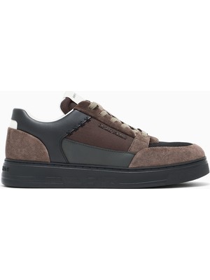 Emporio Armani Erkek Süet ve File Detaylı Düşük Bilekli Kahverengi Sneaker EM004836 AF23155-M6489