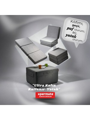 Xpermate Ultra Kalın Katlanır Sünger Yatak, Yer Yatağı, Katlanır Yer Minderi, Katlanır Yatak, Misafir Yatağı 80x180x14 Gri