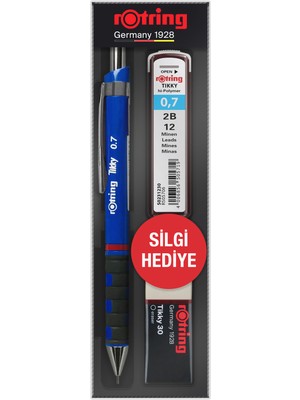 Rotring Tikky Okul Seti 0.7 mm Mavi Versatil Kalem + Silgi + Uç