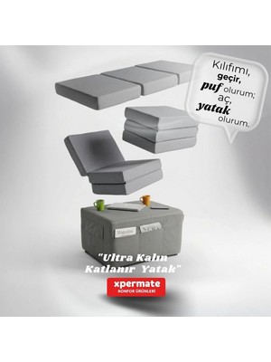 Xpermate Ultra Kalın Katlanır Sünger Yatak, Yer Yatağı, Katlanır Yer Minderi, Katlanır Yatak, Misafir Yatağı 80x180x14, Gri Puantiyeli