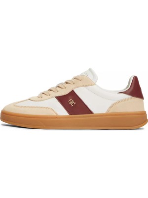 Tommy Hilfiger Kadın Kontrast Renk Geçişli Süet Detaylı Düşük Bilekli Hakiki Deri Kahverengi-Beyaz Sneaker FW0FW09497-0KS