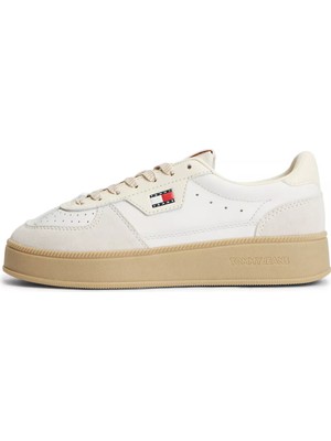Tommy Hilfiger Kadın Monogram Logo Desenli Düşük Bilekli Rahat Taban Ekru Sneaker EN0EN03091-YBL