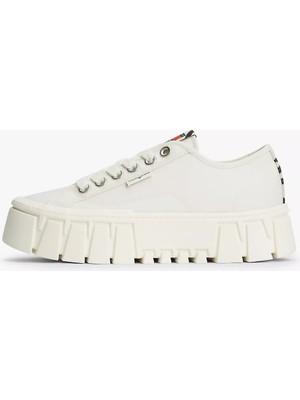 Tommy Hilfiger Kadın Platform Tabanlı Düşük Bilekli Desenli Ekru Sneaker EN0EN03070-YBI