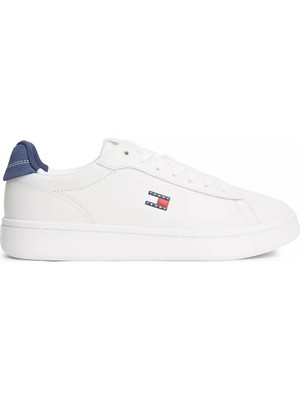 Tommy Hilfiger Kadın Düşük Bilekli Ikonik Bayrak Logo Desenli Süet Detaylı Deri Beyaz Sneaker EN0EN03146-0GZ
