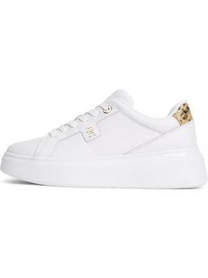 Tommy Hilfiger Kadın Düşük Bilekli Th Logo Detaylı Hakiki Deri Beyaz Sneaker FW0FW09456-YBS