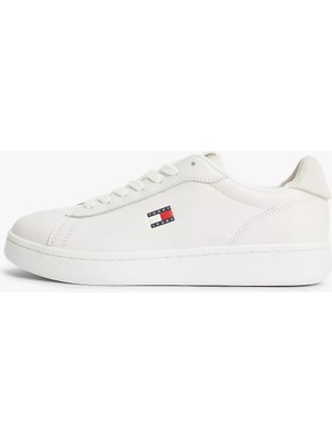 Tommy Hilfiger Kadın Düşük Bilekli Ikonik Bayrak Logo Desenli Süet Detaylı Deri Ekru Sneaker EN0EN03146-YBL