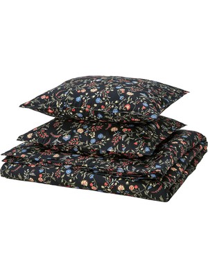 IKEA Brudkrusbar Siyah-Çok Renkli 240X220/50X60 cm Çift Kişilik Nevresim Seti