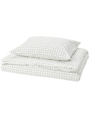 IKEA Doftakleja Beyaz-Antrasit 150X200/50X60 cm Tek Kişilik Nevresim Seti