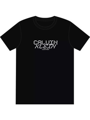 Calvin Klein Erkek Desenli Bisiklet Yaka Kısa Kol Siyah T-Shirt LV14RE818G-UB1
