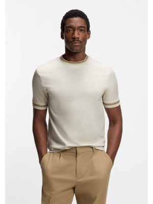 Boss Erkek %100 Pamuklu Normal Kalıp Kısa Kollu Bej T-Shirt 50554536-131