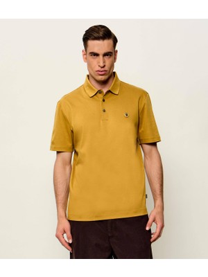 Boss Erkek Monogram Logo Kabartmalı Normal Kalıp Yumuşak Pamuklu Kısa Kollu Sarı Polo Yaka T-Shirt 50555829-714