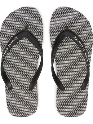Armani Exchange Erkek Düz ve Rahat Taban Marka Logo Dokulu Parmak Arası Siyah-Beyaz Terlik XUQ002 XV676-MC562