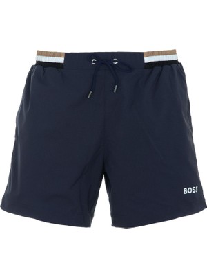 Boss Erkek Logolu Beli Lastikli Yüksek Bel Slim Fit Lacivert Deniz Şortu 50469324-413