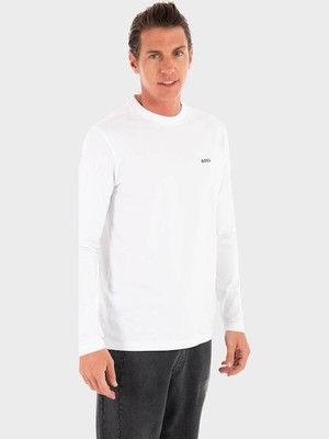Boss Erkek Organik Pamuklu Uzun Kollu Beyaz T-Shirt 50506365-100