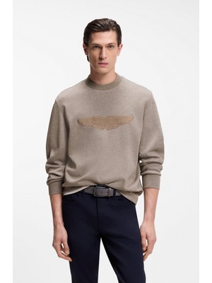 Boss Erkek Normal Kesim Yuvarlak Yakalı Aston Martin Imzalı Pamuklu Kahverengi T-Shirt 50554525-077