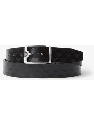 Emporio Armani Erkek Ön Tarafta Kabartmalı Logo Iç Bölmeli Siyah Kemer Y4S502 Y221E-81386
