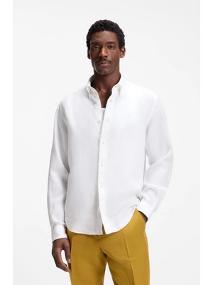 Boss Erkek Gömlek Yaka Düğme Kapama Uzun Kol Slim Fit Beyaz Gömlek 50567009-100