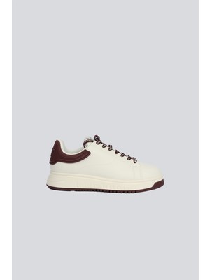 Emporio Armani Erkek Bağlamalı Orta Kalın Taban Deri Beyaz-Kırmızı Sneaker EM003663 AF18212-M0363