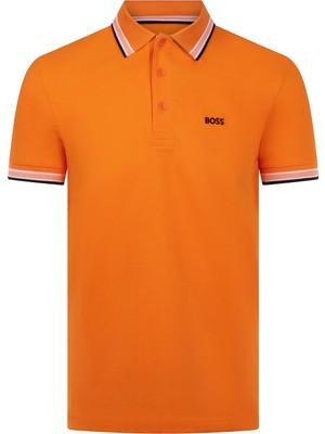 Boss Erkek Kısa Kol  Polo Yaka Yaka ve Kol Uçları Renkli Şerit Kapama Turuncu Polo Yaka T-Shirt 50469055-822