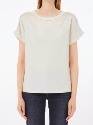 Liu Jo Kadın Regular Fit Yuvarlak Yaka %100 Pamuklu Kısa Kollu Bej T-Shirt WA5159J5923-20304