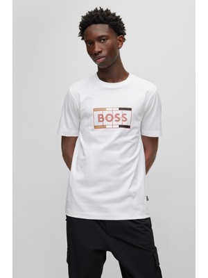 Boss Erkek Slim Fit Kısa Kollu Logolu Bisiklet Yaka Beyaz T-Shirt 50486210-100