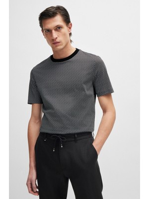 Boss Erkek Desenli Bisiklet Yaka Kısa Kol Siyah T-Shirt 50518883-001